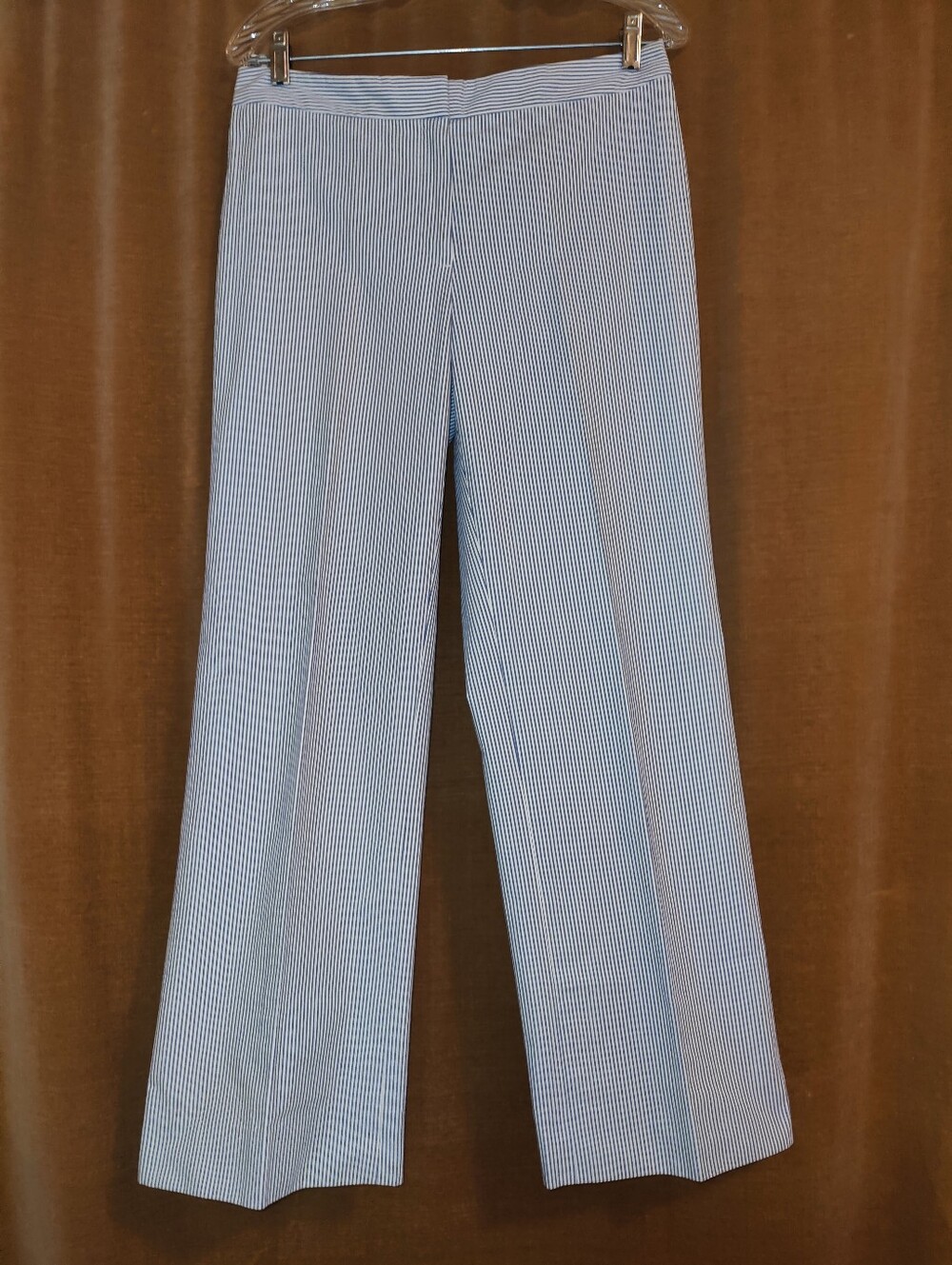 Brook Brothers 346 Blue and White Pinstripe Wide-Leg Caroline Fit Pants, Sz 6